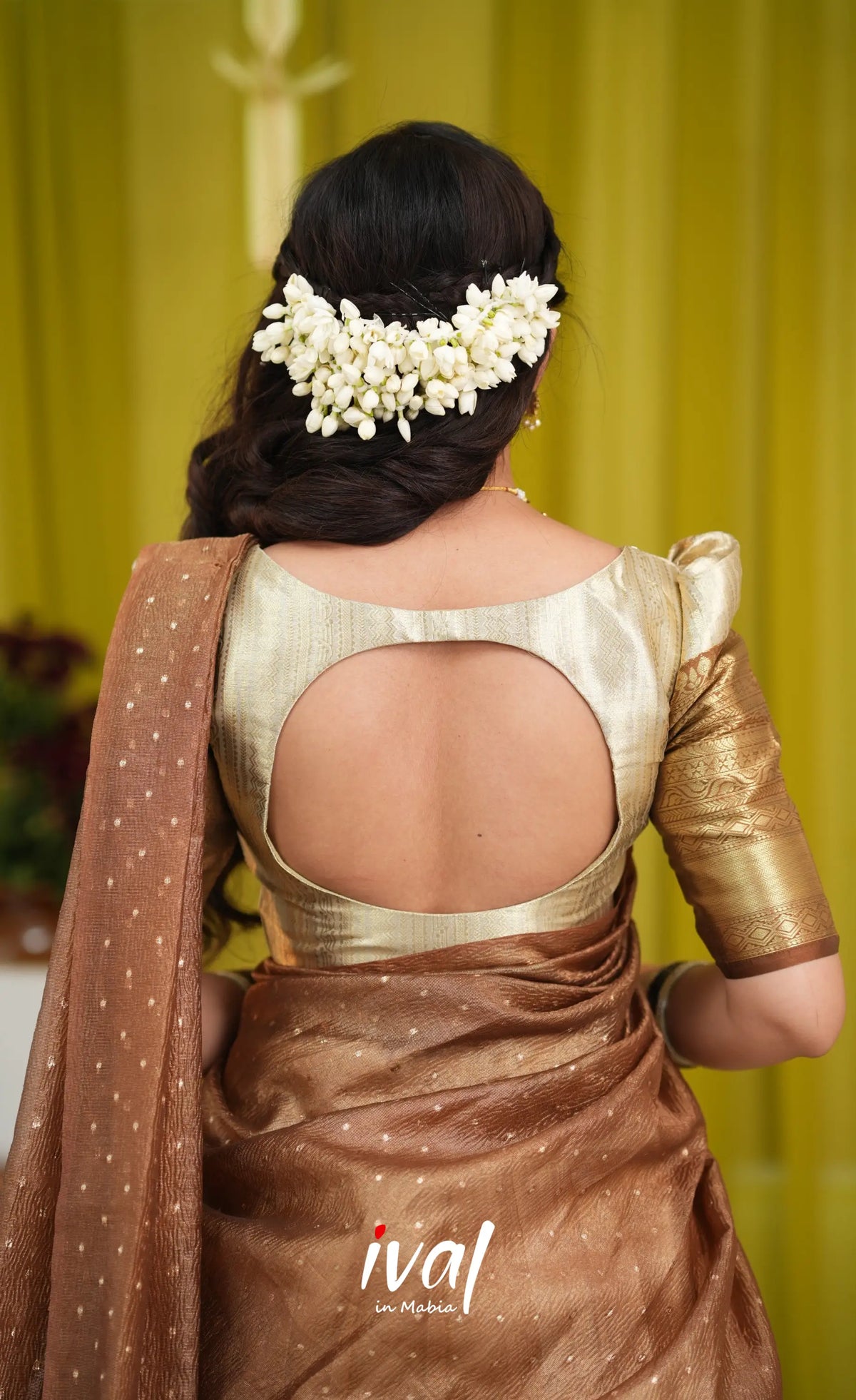 Izhaiyini Organza Halfsaree - Cream and Light brown - Half Sarees
