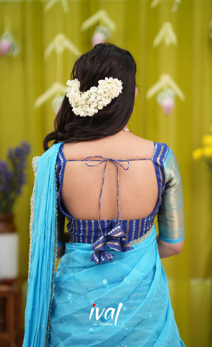 Izhaiyini Organza Halfsaree - Dark blue and Light blue (Copy) - Half Sarees