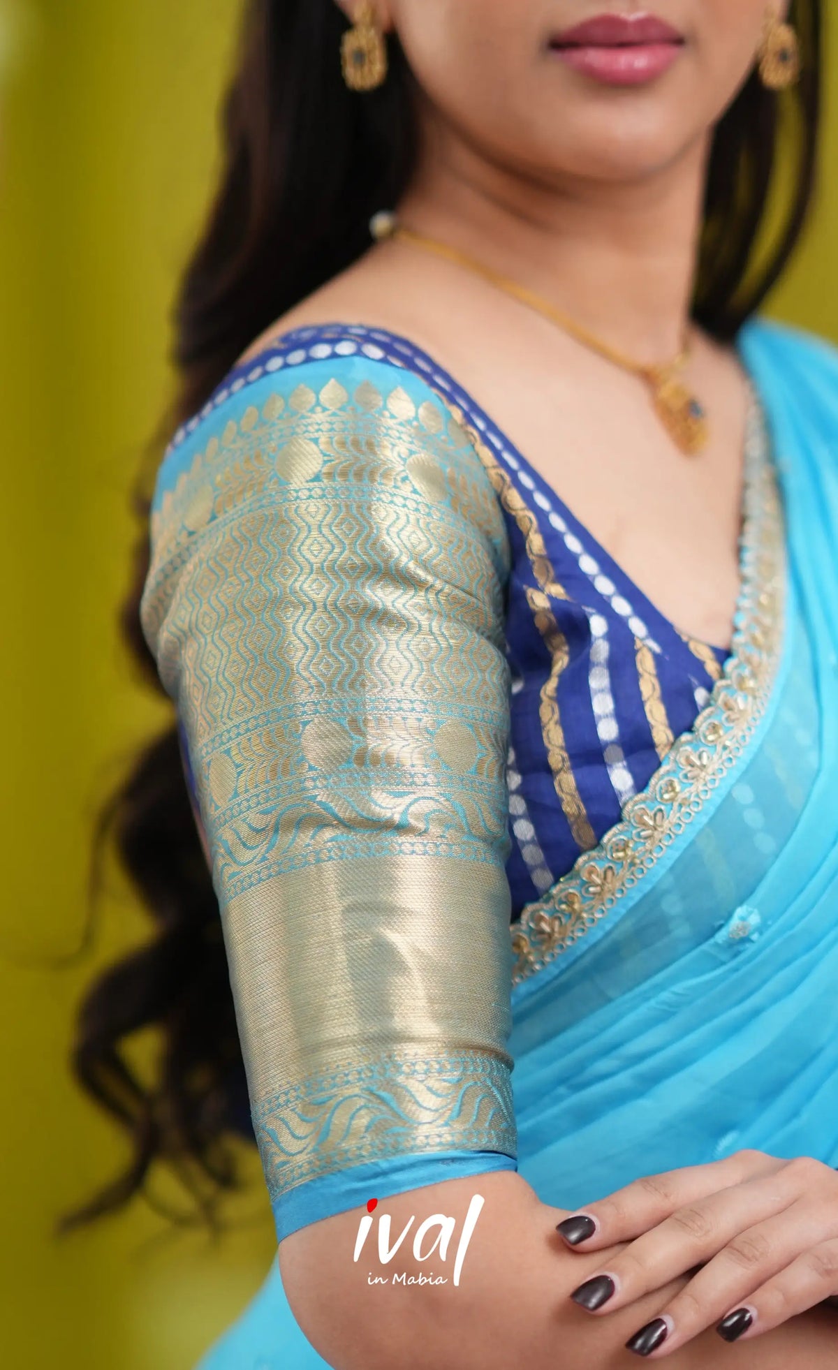 Izhaiyini Organza Halfsaree - Dark blue and Light blue (Copy) - Half Sarees