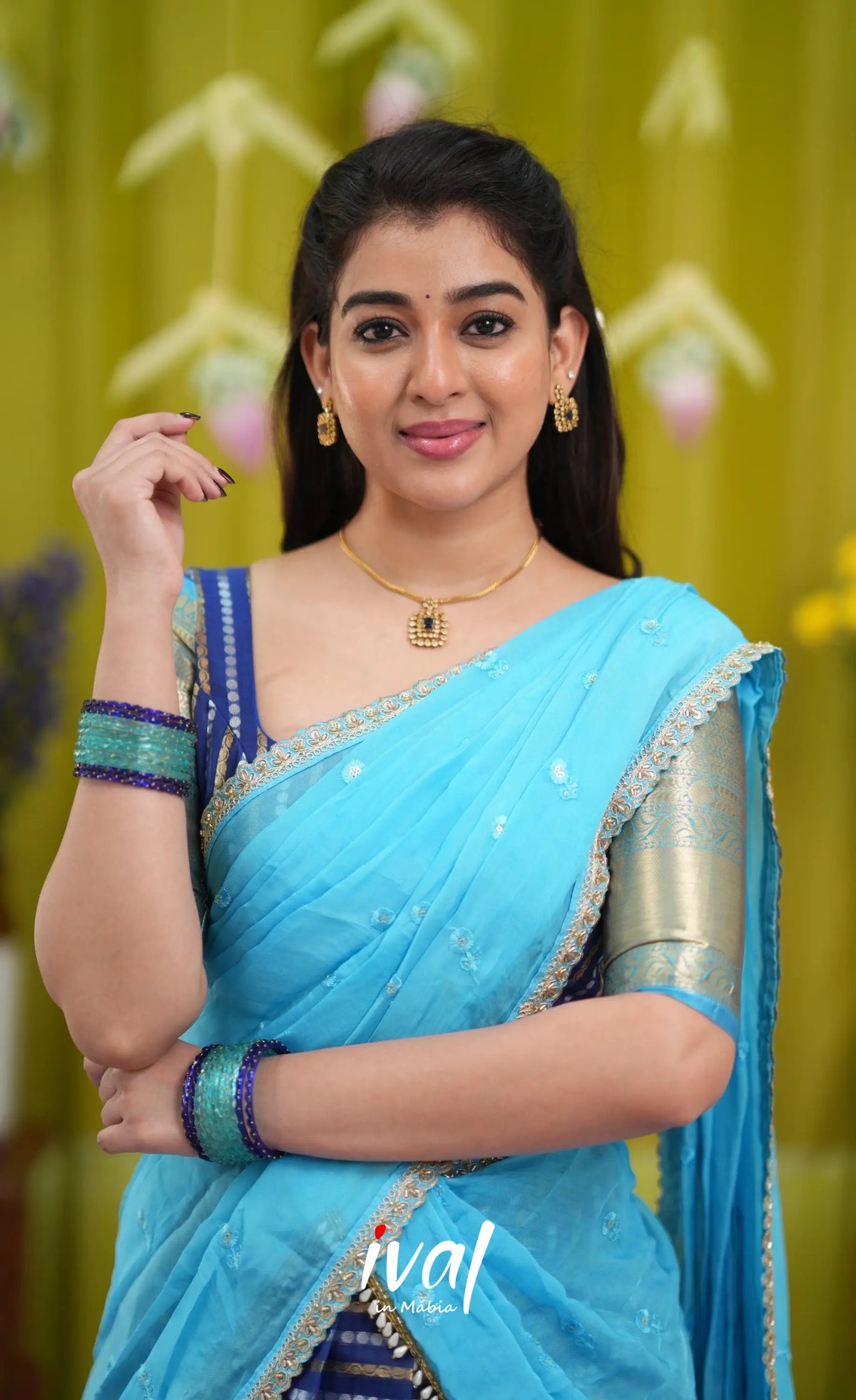 Izhaiyini Organza Halfsaree - Dark blue and Light blue (Copy) - Half Sarees