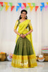 Izhaiyini Organza Halfsaree - Dark Green And Neon Half Sarees