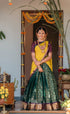 Izhaiyini Organza Halfsaree - Dark Olive Green and Henna Yellow with Aaari - Half Sarees