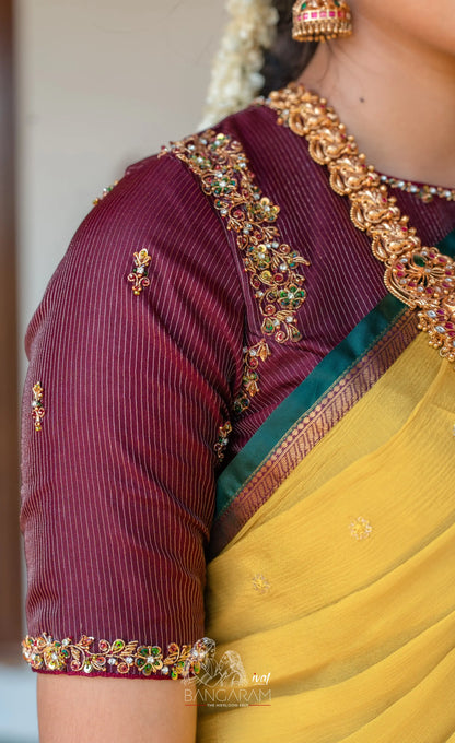 Izhaiyini Organza Halfsaree - Dark Olive Green and Henna Yellow with Aaari - Half Sarees