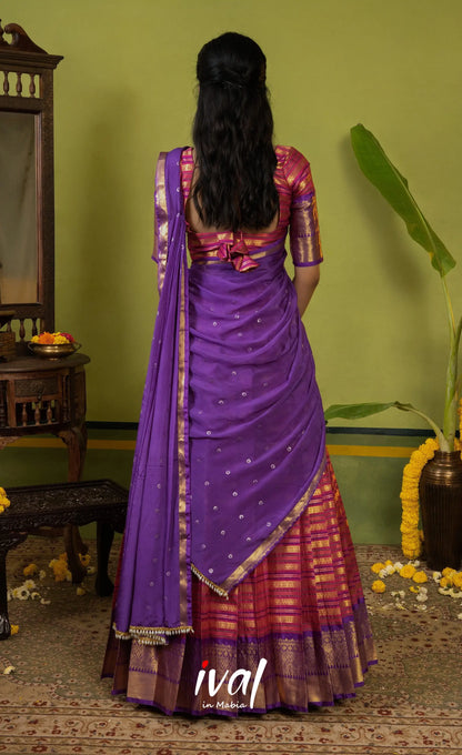 Izhaiyini Organza Halfsaree - Dark pink and Deep purple - Half Sarees