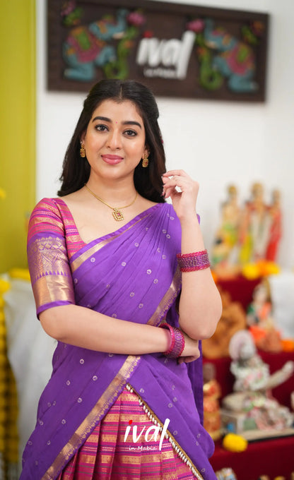 Izhaiyini Organza Halfsaree - Dark pink and Deep purple - Half Sarees