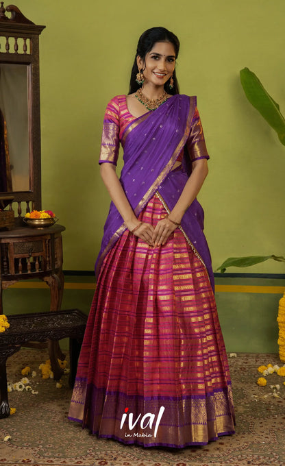 Izhaiyini Organza Halfsaree - Dark pink and Deep purple - Half Sarees