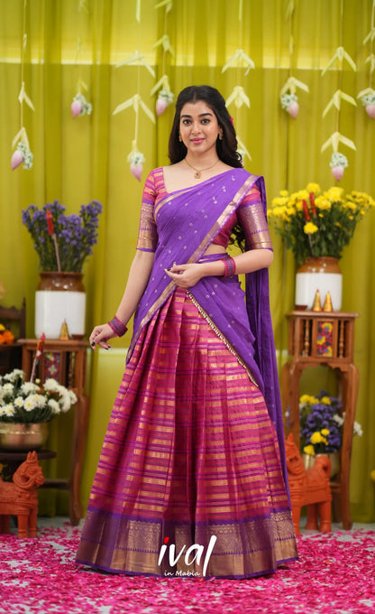Izhaiyini Organza Halfsaree - Dark pink and Deep purple - Half Sarees