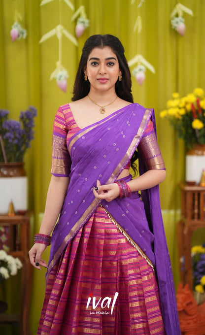 Izhaiyini Organza Halfsaree - Dark pink and Deep purple - Half Sarees