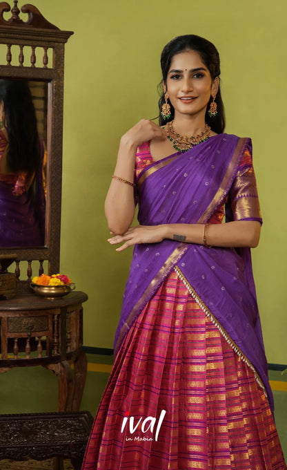 Izhaiyini Organza Halfsaree - Dark pink and Deep purple - Half Sarees