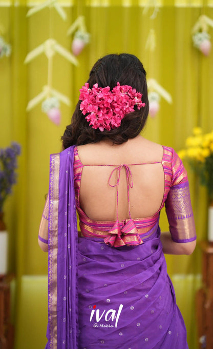 Izhaiyini Organza Halfsaree - Dark pink and Deep purple - Half Sarees