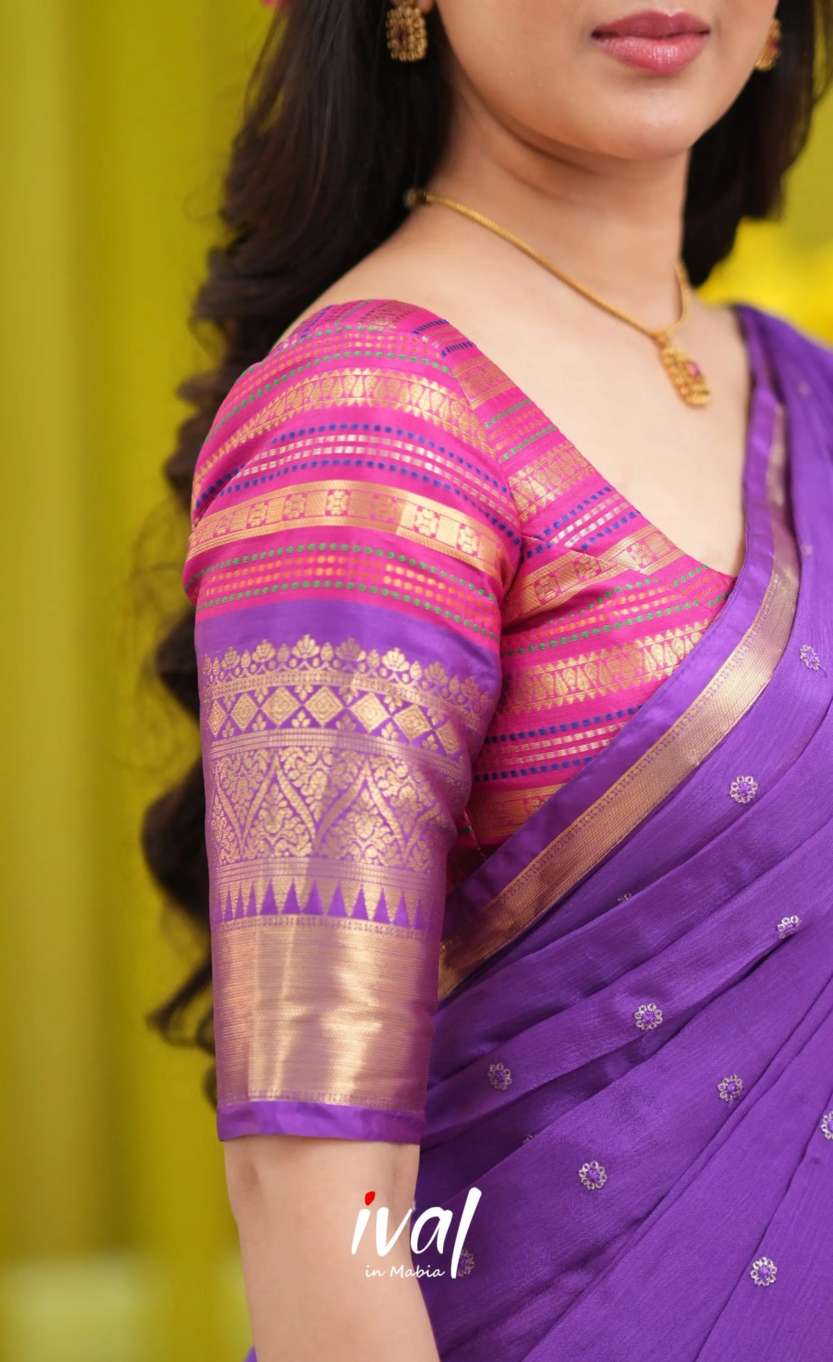 Izhaiyini Organza Halfsaree - Dark pink and Deep purple - Half Sarees