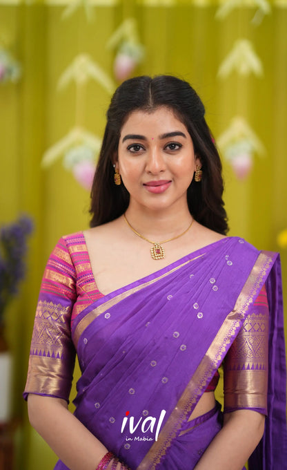 Izhaiyini Organza Halfsaree - Dark pink and Deep purple - Half Sarees