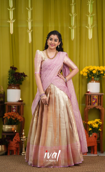 Izhaiyini Organza Halfsaree - Dual tone gold and Lilac - Half Sarees