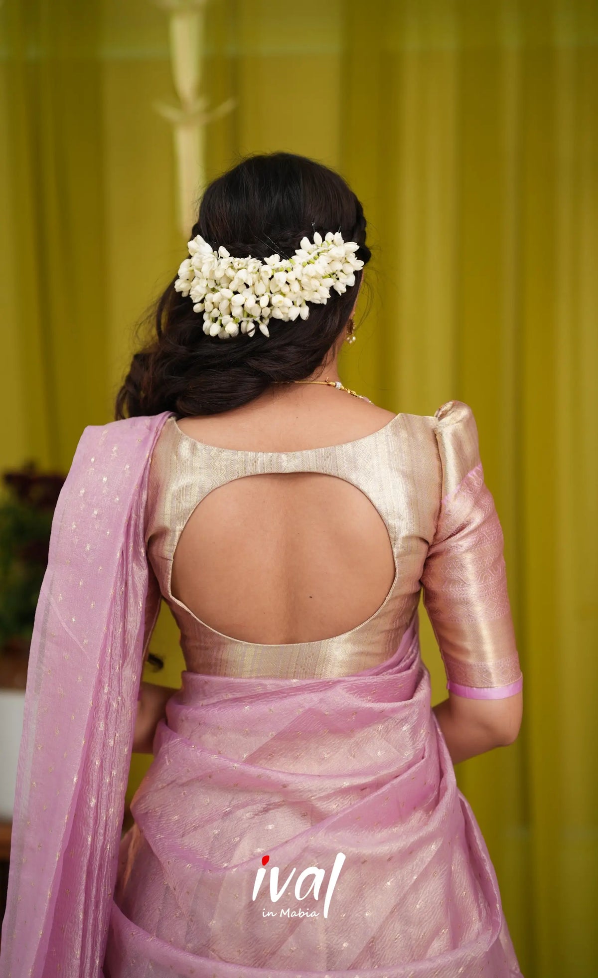 Izhaiyini Organza Halfsaree - Dual tone gold and Lilac - Half Sarees