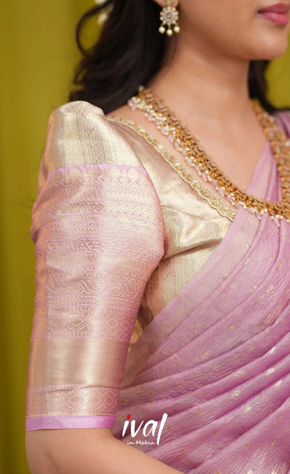 Izhaiyini Organza Halfsaree - Dual tone gold and Lilac - Half Sarees