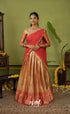 Izhaiyini Organza Halfsaree - Dual tone gold and Red - Half Sarees
