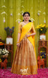 Izhaiyini Organza Halfsaree - Gold and Yellow - Half Sarees