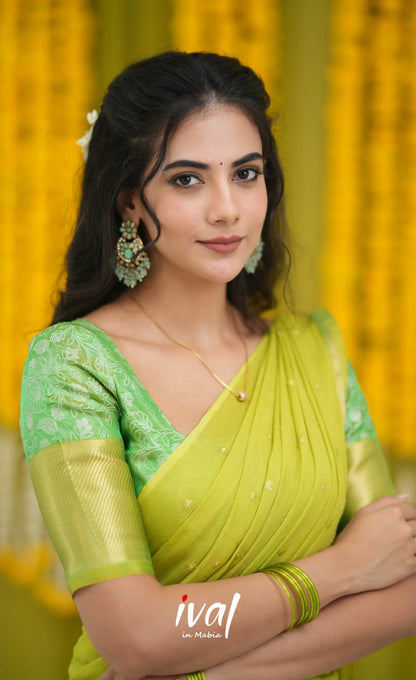 Izhaiyini Organza Halfsaree - Green and Henna Green Half Sarees