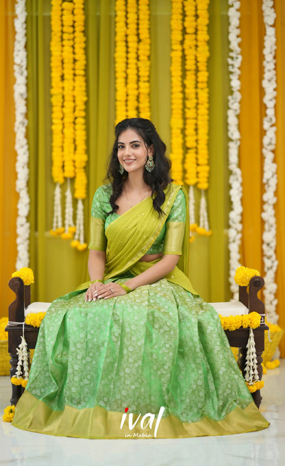 Izhaiyini Organza Halfsaree - Green and Henna Green Half Sarees
