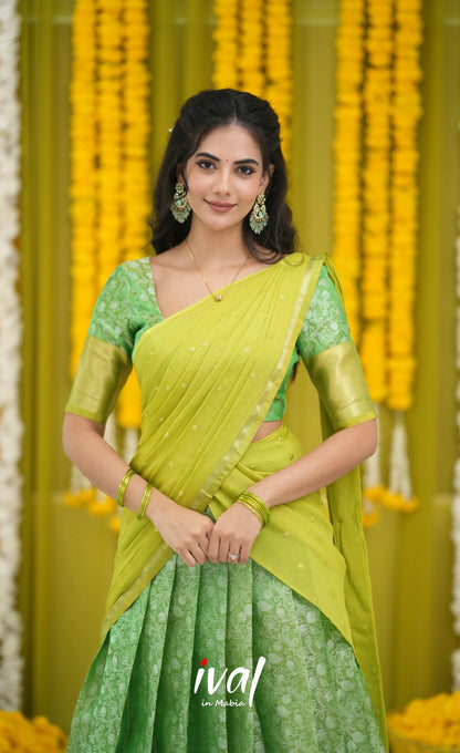 Izhaiyini Organza Halfsaree - Green and Henna Green Half Sarees
