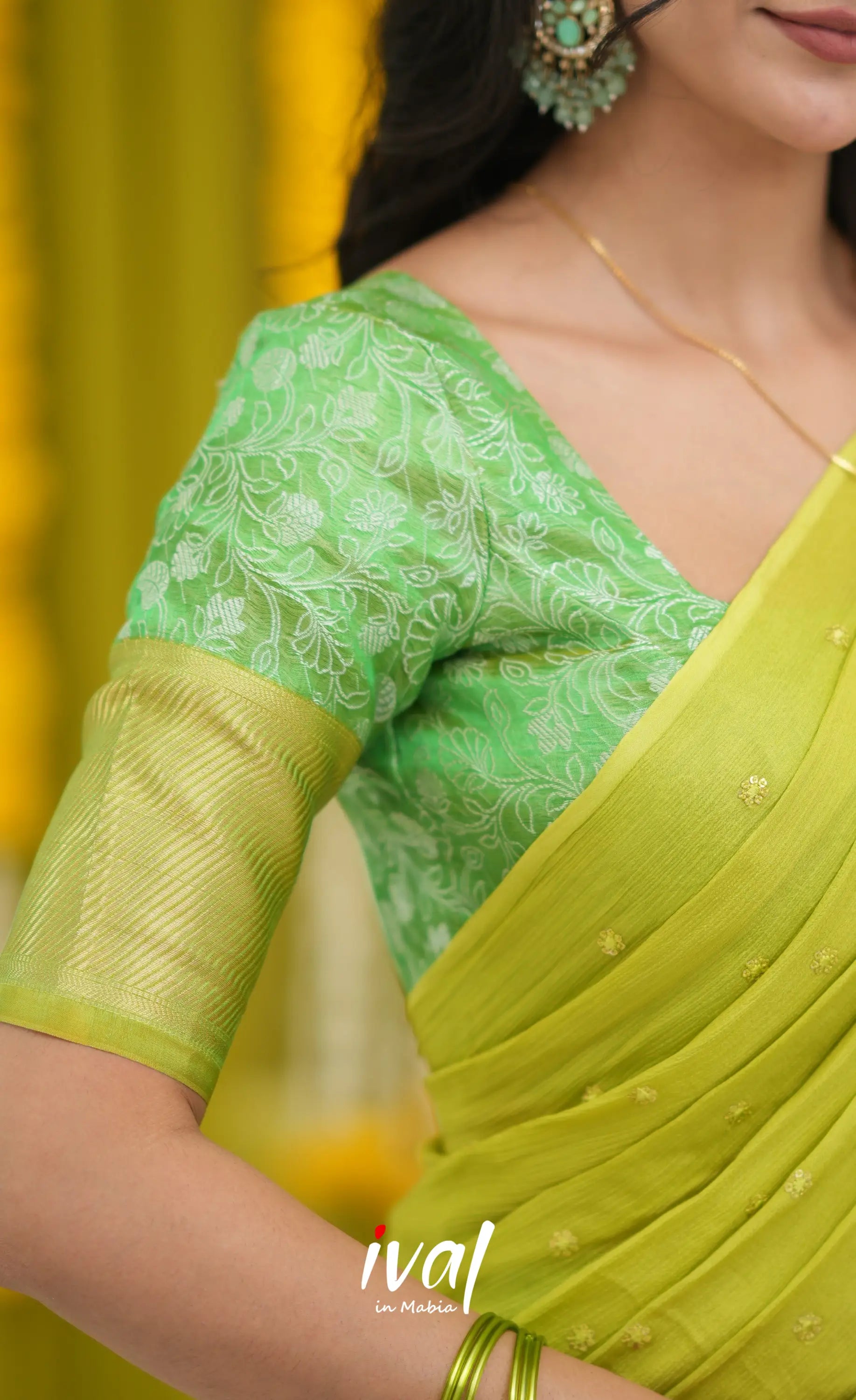 Izhaiyini Organza Halfsaree - Green and Henna Green Half Sarees