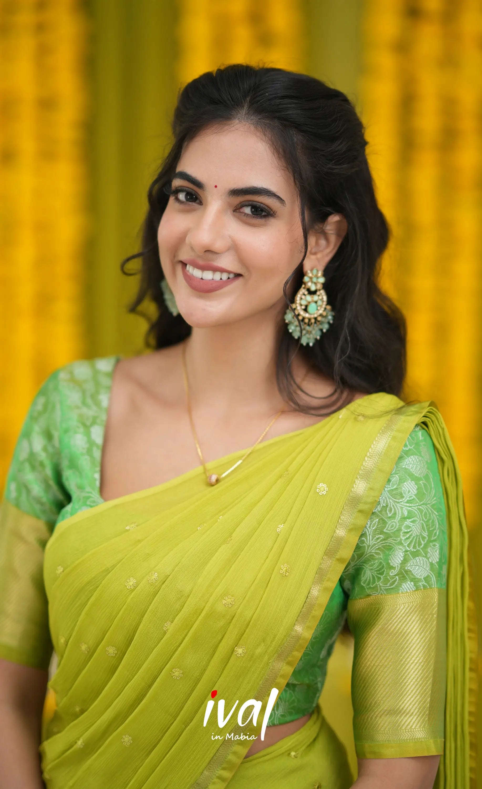 Izhaiyini Organza Halfsaree - Green and Henna Green Half Sarees