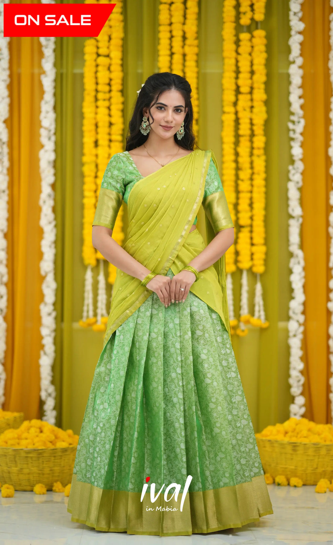 Izhaiyini Organza Halfsaree - Green and Henna Green Half Sarees