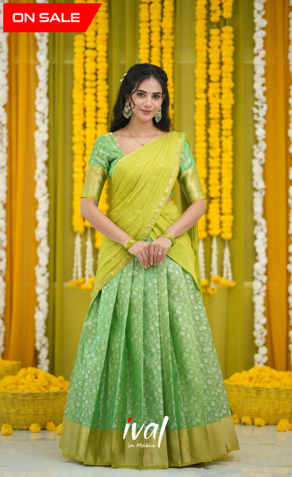 Izhaiyini Organza Halfsaree - Green and Henna Green Half Sarees