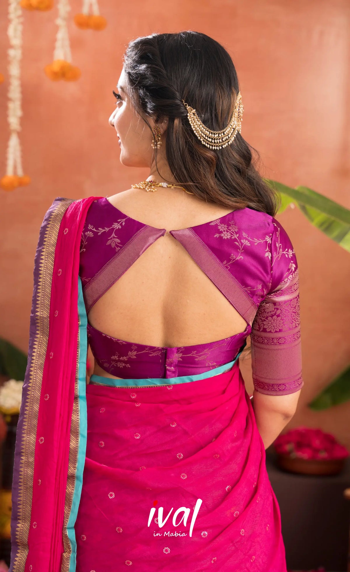 Izhaiyini Organza Halfsaree - Greenish teal and Dark purple - Half Sarees