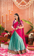 Izhaiyini Organza Halfsaree - Greenish teal and Dark purple - Half Sarees