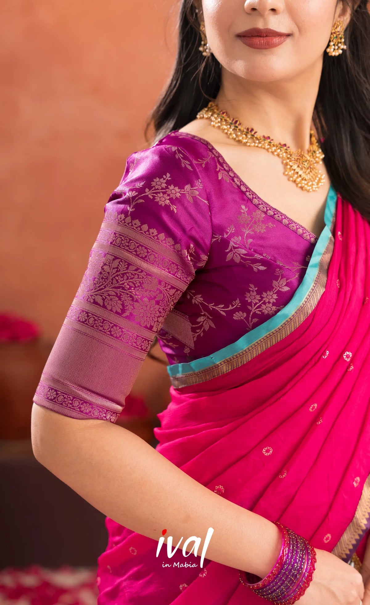 Izhaiyini Organza Halfsaree - Greenish teal and Dark purple - Half Sarees