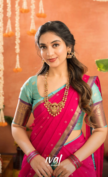 Izhaiyini Organza Halfsaree - Greenish teal and Rani pink - Half Sarees