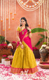 Izhaiyini Organza Halfsaree - Henna Yellow and Rani pink - Half Sarees