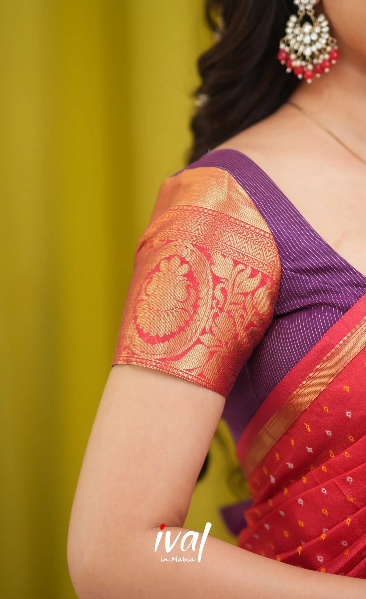 Izhaiyini Organza Halfsaree - Lavender and Bright red - Half Sarees