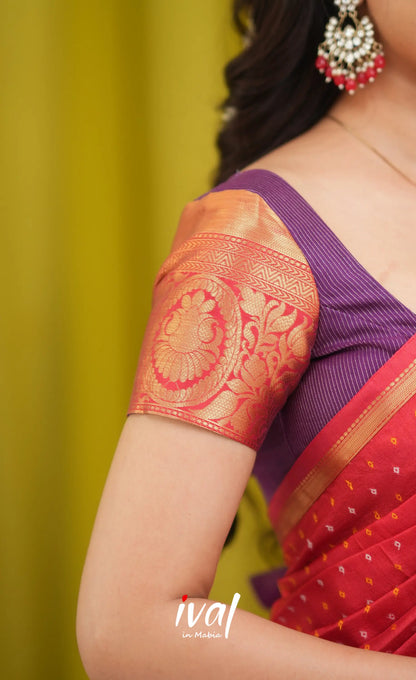Izhaiyini Organza Halfsaree - Lavender and Bright red - Half Sarees