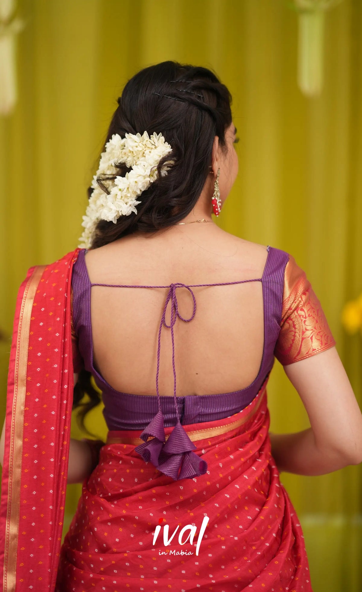Izhaiyini Organza Halfsaree - Lavender and Bright red - Half Sarees