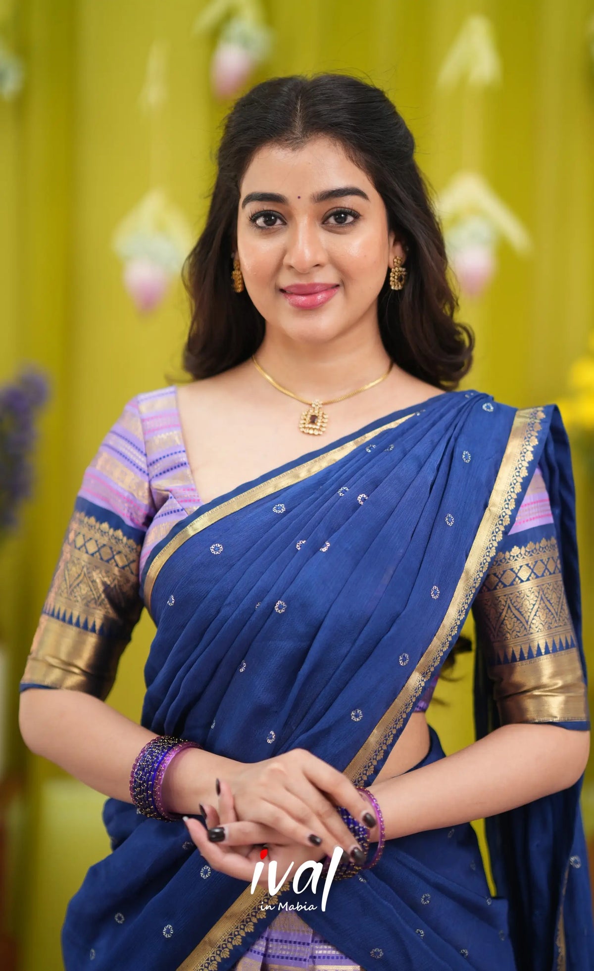 Izhaiyini Organza Halfsaree - Lavender and Navy Blue - Half Sarees