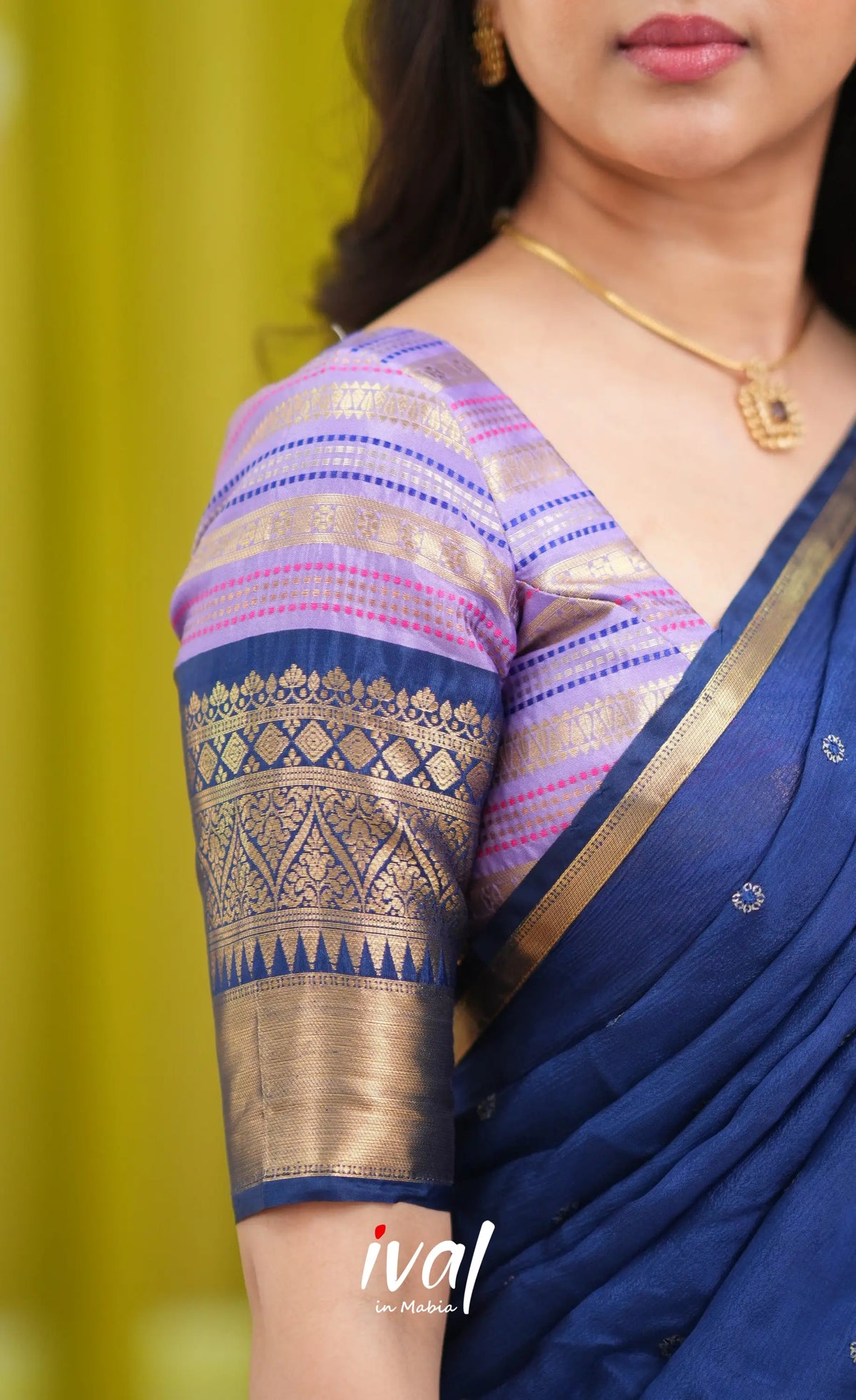 Izhaiyini Organza Halfsaree - Lavender and Navy Blue - Half Sarees