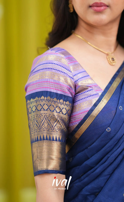 Izhaiyini Organza Halfsaree - Lavender and Navy Blue - Half Sarees