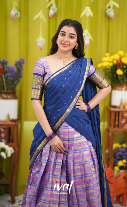 Izhaiyini Organza Halfsaree - Lavender and Navy Blue - Half Sarees