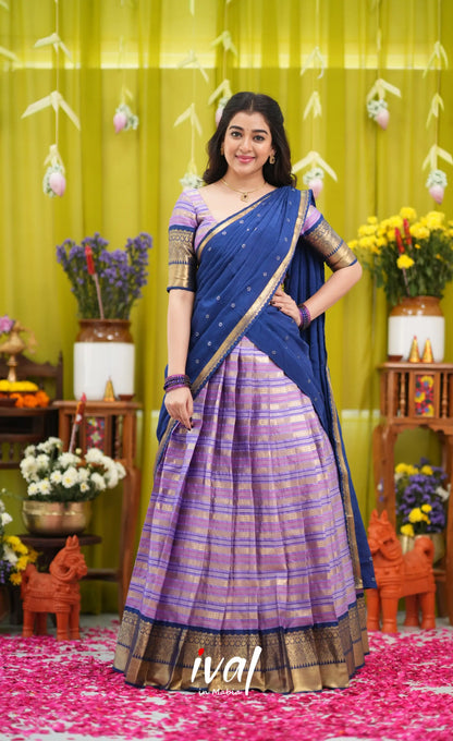 Izhaiyini Organza Halfsaree - Lavender and Navy Blue - Half Sarees