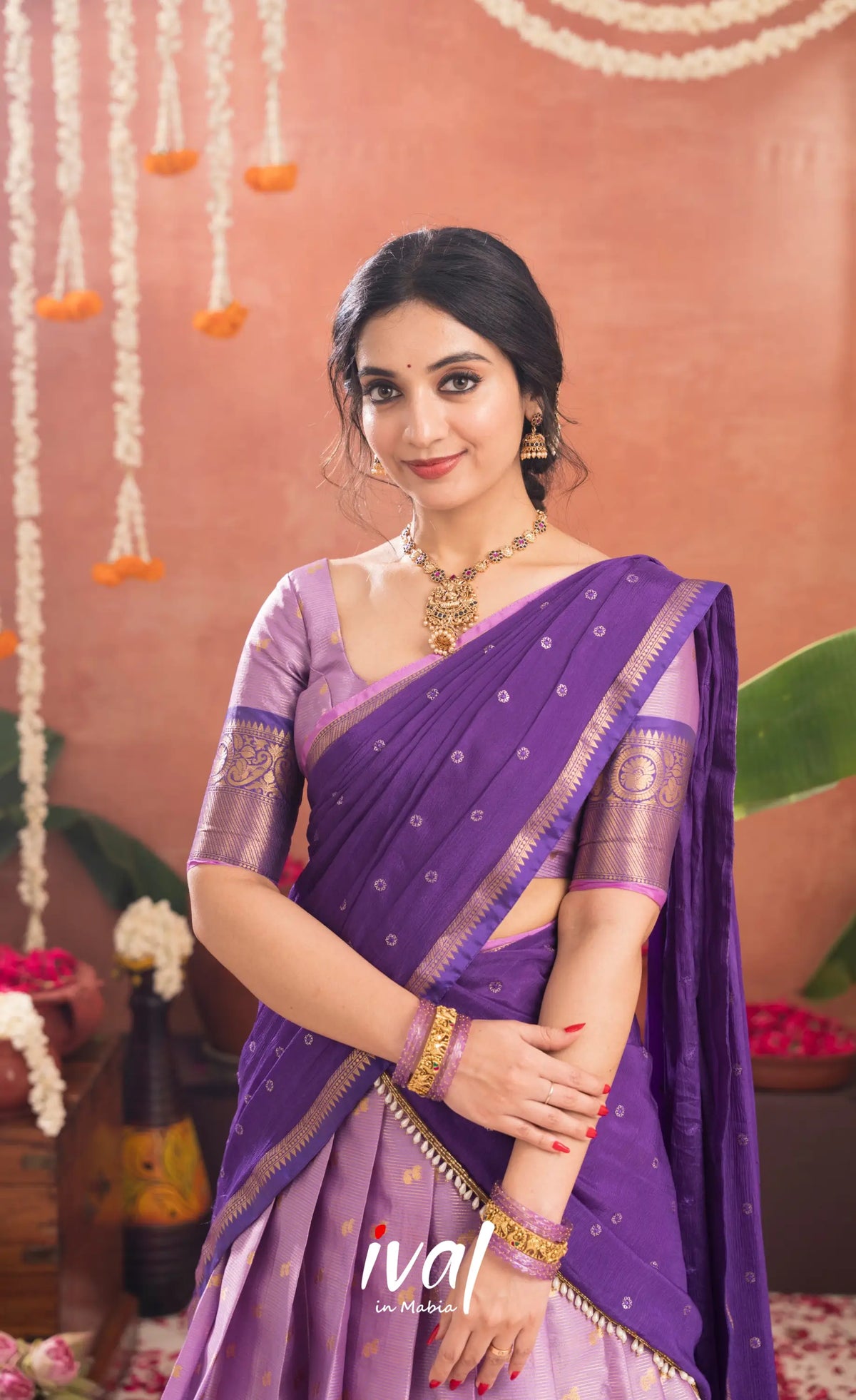Izhaiyini Organza Halfsaree - Lavender and Purple - Half Sarees