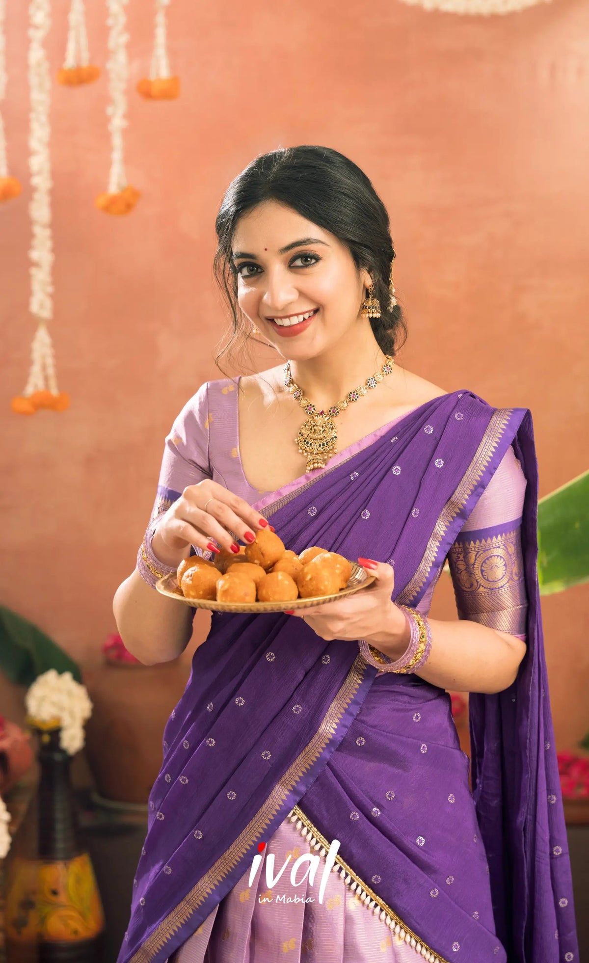 Izhaiyini Organza Halfsaree - Lavender and Purple - Half Sarees