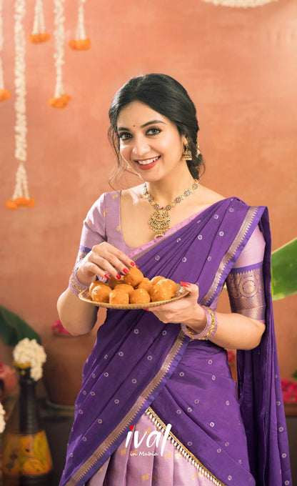 Izhaiyini Organza Halfsaree - Lavender and Purple - Half Sarees