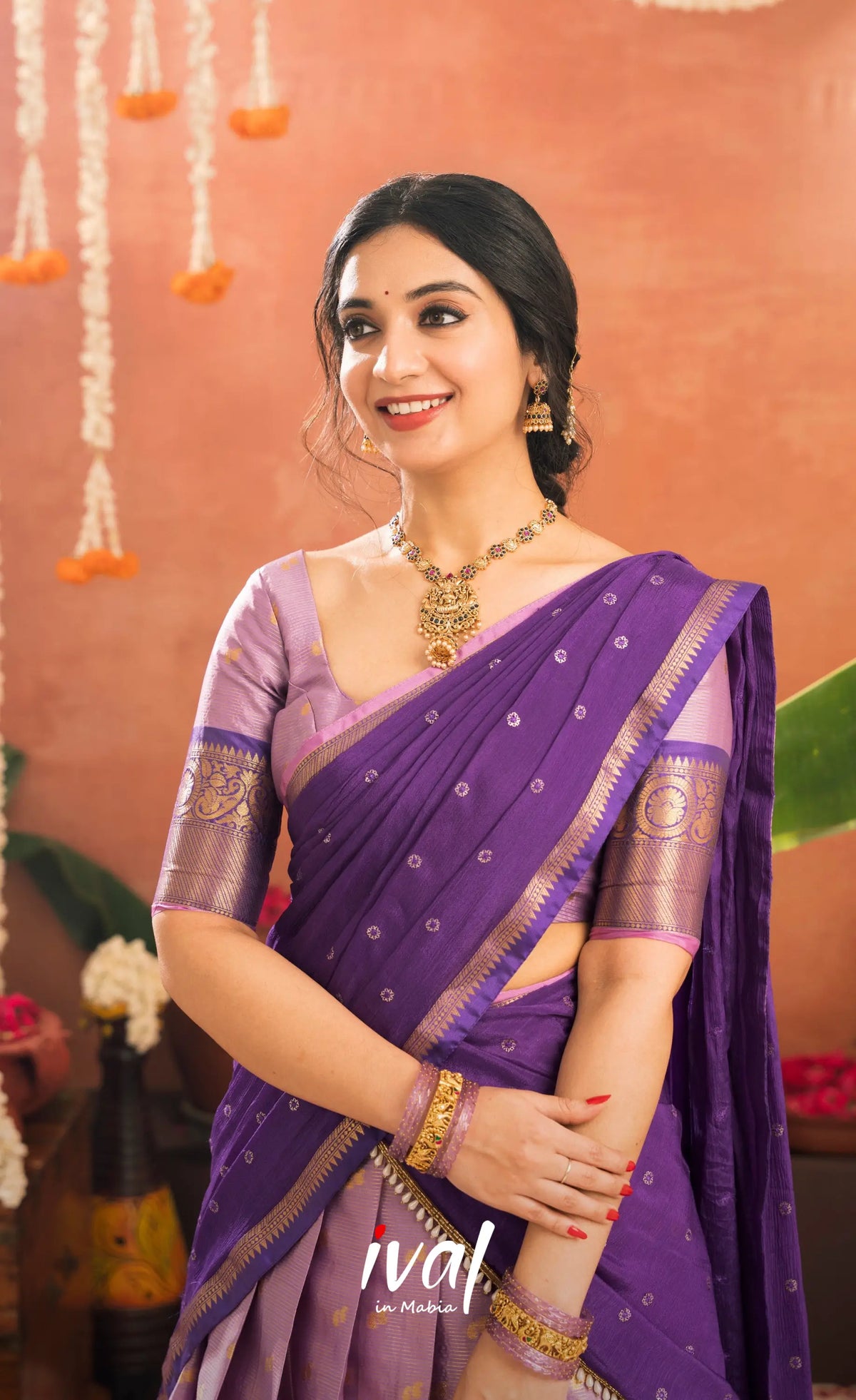 Izhaiyini Organza Halfsaree - Lavender and Purple - Half Sarees