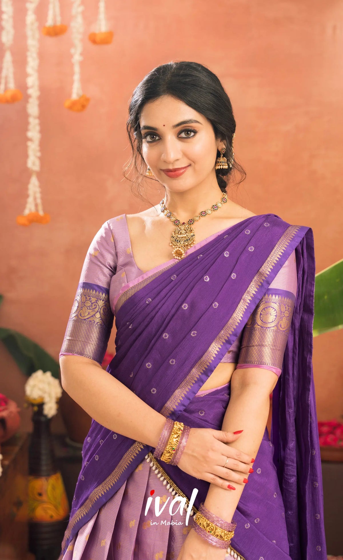 Izhaiyini Organza Halfsaree - Lavender and Purple - Half Sarees