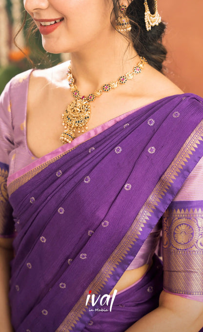 Izhaiyini Organza Halfsaree - Lavender and Purple - Half Sarees