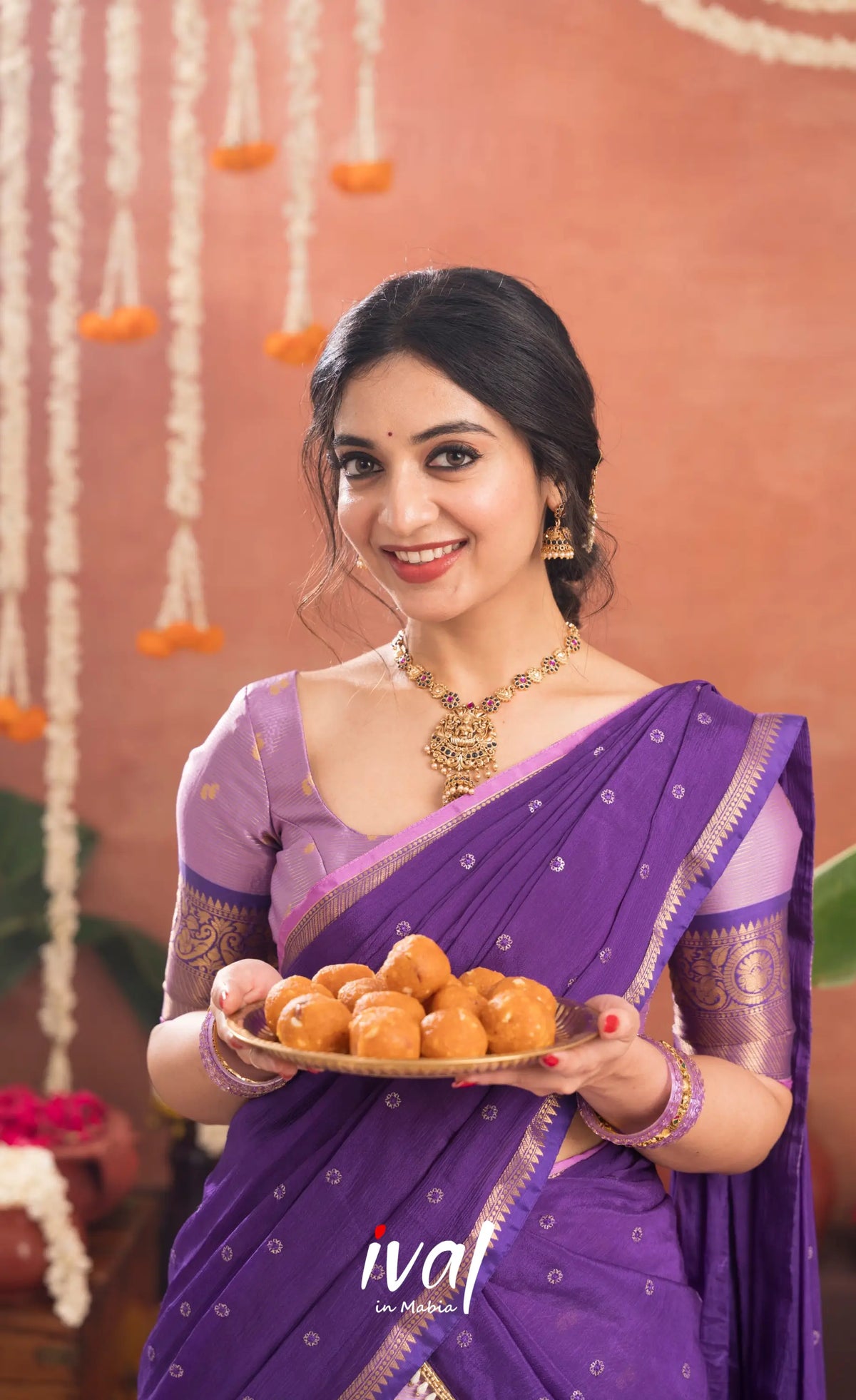 Izhaiyini Organza Halfsaree - Lavender and Purple - Half Sarees