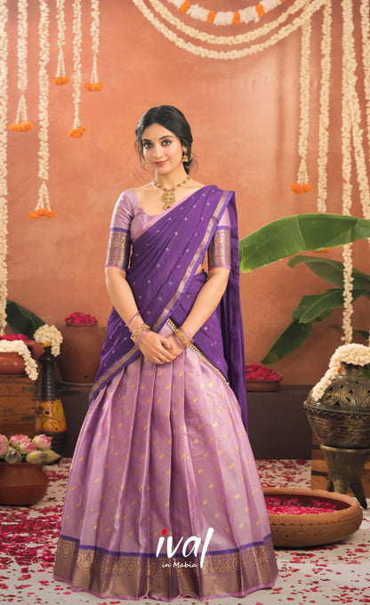 Izhaiyini Organza Halfsaree - Lavender and Purple - Half Sarees