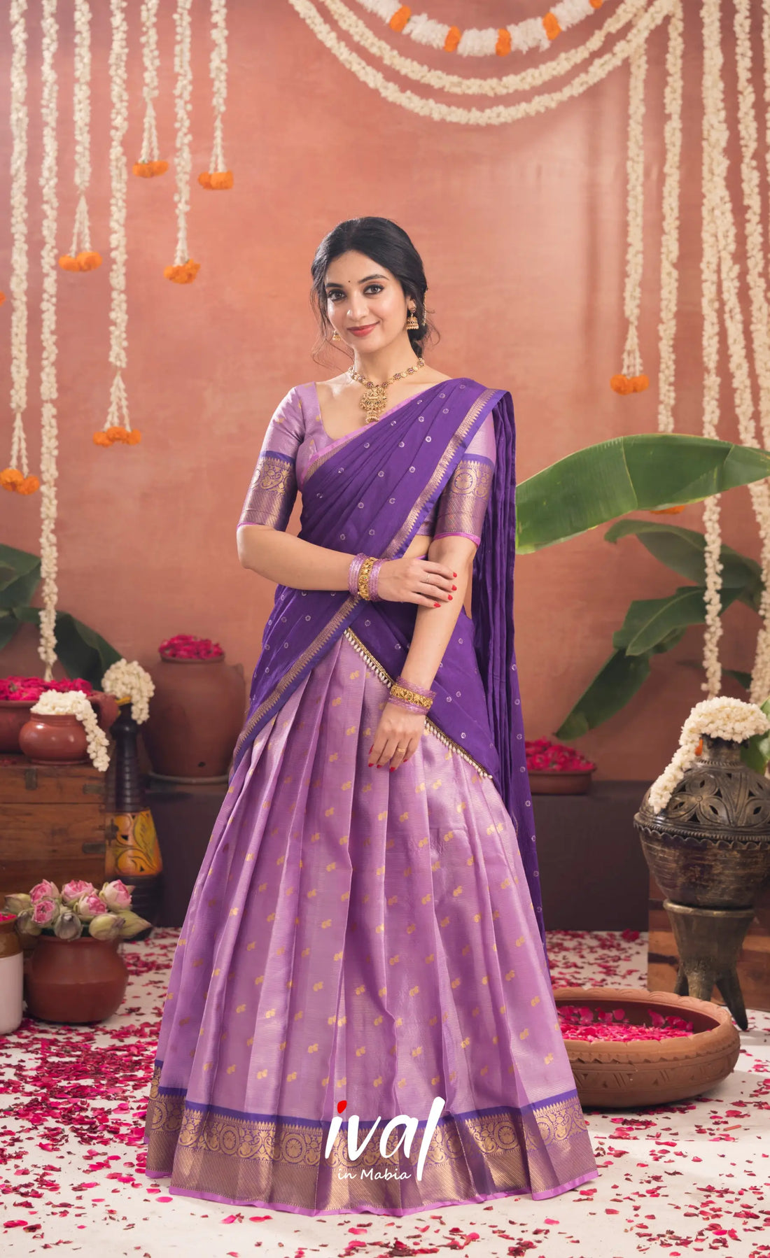 Izhaiyini Organza Halfsaree - Lavender and Purple - Half Sarees